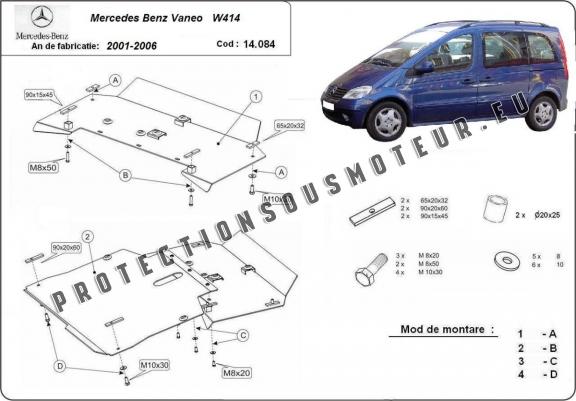 Cache sous moteur et de la boîte de vitesse Mercedes Vaneo W414