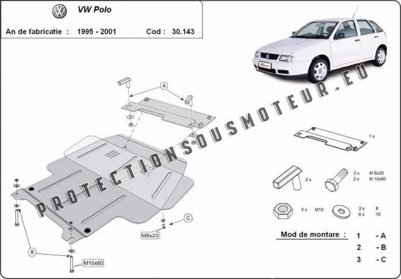 Cache sous moteur et de la boîte de vitesse Volkswagen Polo - 6N, 6N1, 6K, Classic, Variant