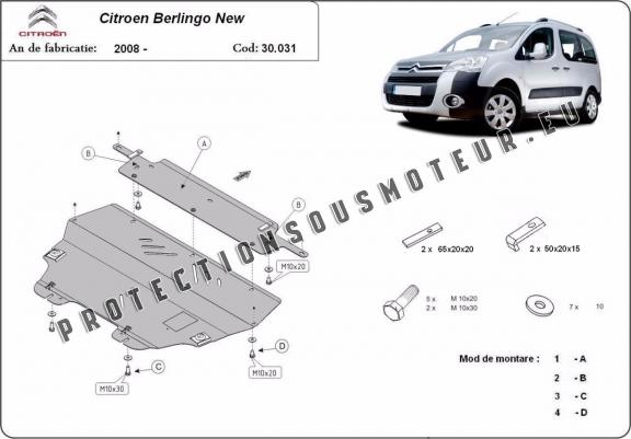 Cache sous moteur et de la boîte de vitesse Citroen Berlingo