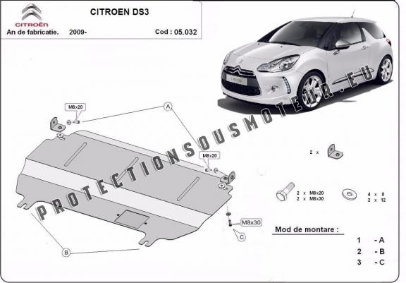 Cache sous moteur et de la boîte de vitesse Citroen DS3