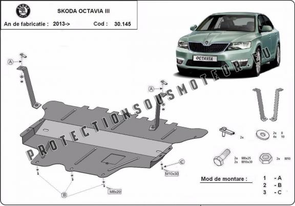 Cache sous moteur et de la boîte de vitesse Skoda Octavia 3 - boîte de vitesses manuelle