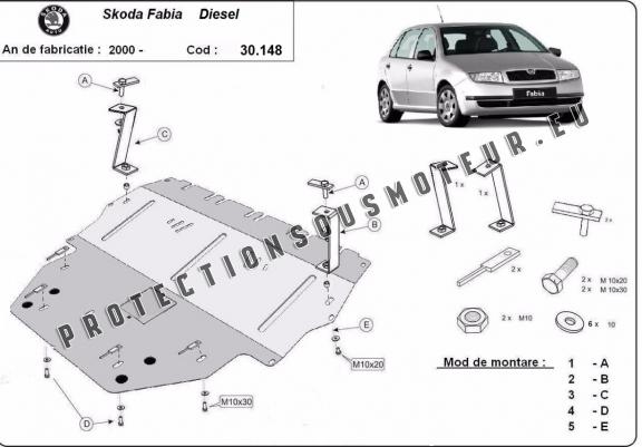 Cache sous moteur et de la boîte de vitesse Skoda Fabia