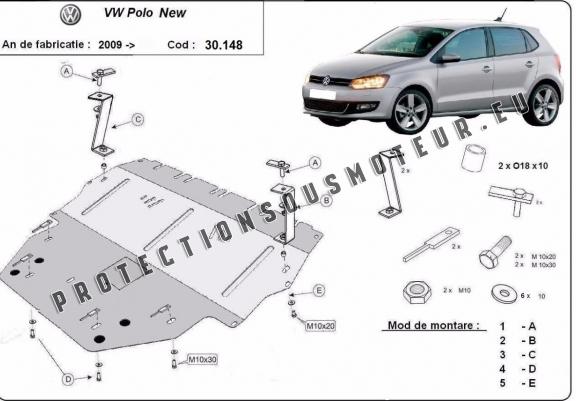 Cache sous moteur et de la boîte de vitesse Vw Polo 6R Diesel