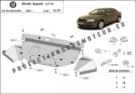 Cache sous moteur et de la radiateur Skoda Superb - 2.5 Tdi, V6