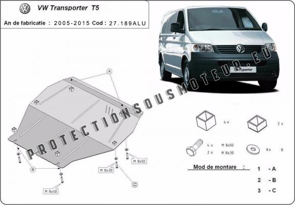 Cache sous moteur et de la boîte de vitesse Volkswagen Transporter T5 Caravelle - Aluminium