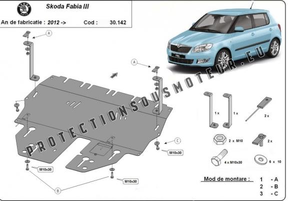 Cache sous moteur et de la boîte de vitesse Skoda Fabia 3