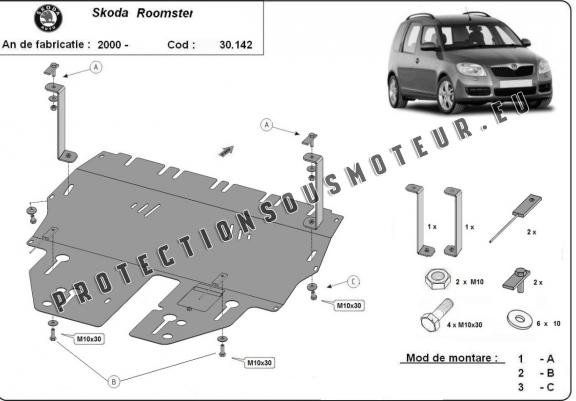 Cache sous moteur et de la boîte de vitesse Skoda Roomster