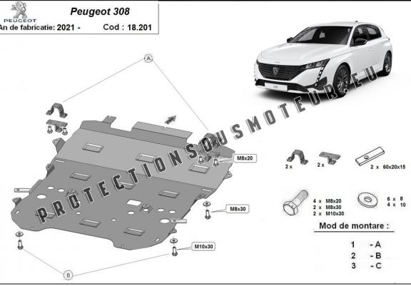 Cache sous moteur et de la boîte de vitesse Peugeot 308