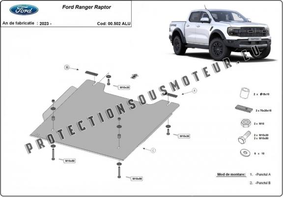 Cache de protection de transfert  Ford Ranger Raptor - Aluminium