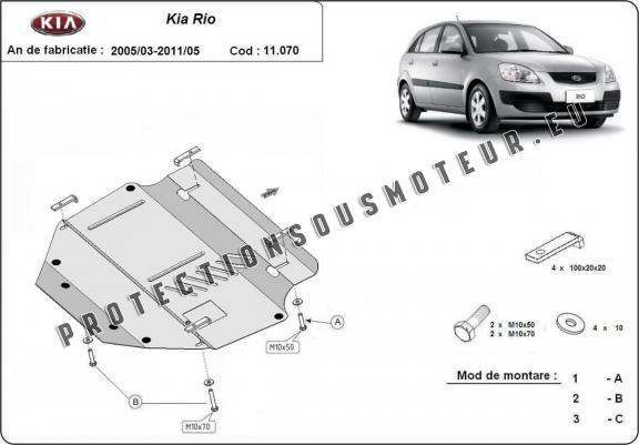 Cache sous moteur et de la boîte de vitesse Kia Rio 2