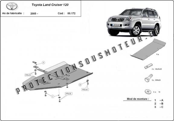 Cache de protection aluminium de la boîte de vitesse Toyota Land Cruiser J120