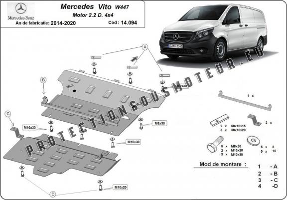 Cache de protection sous moteur et de la boîte de vitesse  Mercedes Vito W447 2.2 D, 4x4