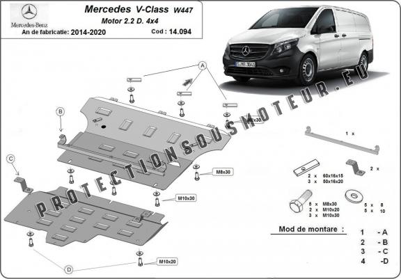 Cache de protection sous moteur et de la boîte de vitesse  Mercedes V-Class W447 2.2 D, 4x4