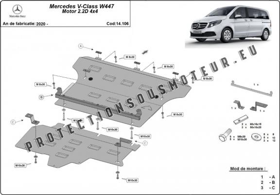 Cache de protection sous moteur et de la boîte de vitesse  Mercedes V-Class W447 2.2 D, 4x4