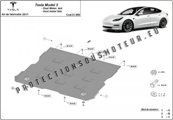 Cacher sous moteur avant pour Tesla Model 3 AWD