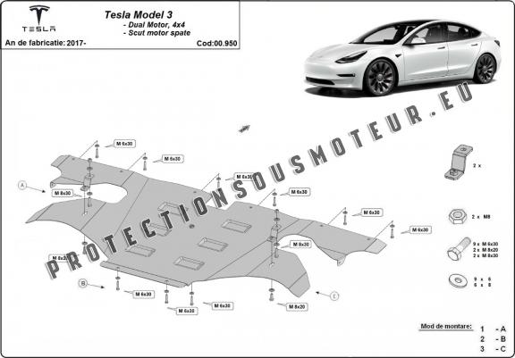 Protection moteur arrière pour Tesla Model 3 AWD