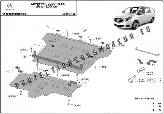 Cache de protection sous moteur et de la boîte de vitesse  Mercedes Viano W447 2.2 D, 4x4